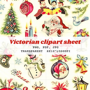 Noël victorien vintage Clipart PNG Noël victorien imprimables chutes de Noël vintage graphiques de Noël art numérique victorien