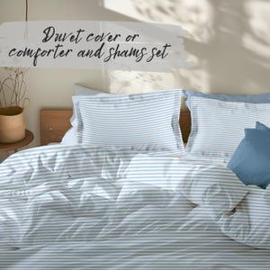 Blue Striped Bedding Set Preppy Blue Dorm Bedding French Country Decor Blue Grandmillennial Duvet Cover Loveshackfancy Teen Bed Minimalist