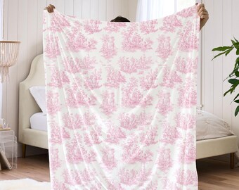 Pink Toile Baby Blanket French Toile de Jouy Fleece Blanket French Country Baby Blanket Baby Shower Gift Toile Nursery Decor Sherpa Throw