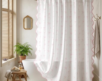 Cotton Coquette Bow Shower Curtain Set Pink Decor Dorm Bathroom Girly College Room Preppy Bath Curtain Girl Teen Birthday Apartment Gift