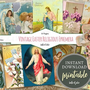 Vintage Ostern Religiöse Digitales Vintage Ostern Ephemer Bibel Jesus Grafiken Junk Journal Printable Collage Papier Ostern Journal Kit