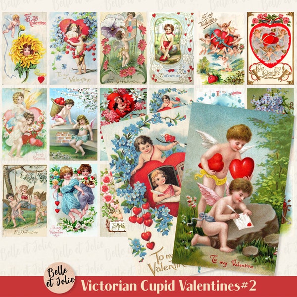 Printable Vintage Valentine Cards set2, Valentine Ephemera, Victorian Cupid Valentine, To My Valentine, Digital Valentine Collage Sheet