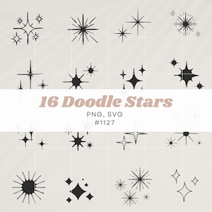 Handgezeichneter Stern SVG Clipart Bundle mit Doodle für Hochzeit oder POD Grafikdesign Motiv für Digitalen Planner Skurril Twinkle Doodle Star PNG