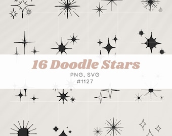Paquete de imágenes prediseñadas SVG de estrellas dibujadas a mano con garabatos para bodas o diseño gráfico POD para planificador digital. Estrella PNG con garabatos brillantes y caprichosos.