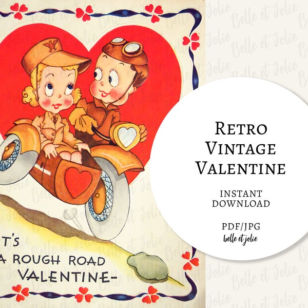 Fun Retro Couple Valentine, Printable Vintage Valentine Card, 1940s WWII Army Couple, Vintage Valentine Ephemera Valentine Printable Graphic