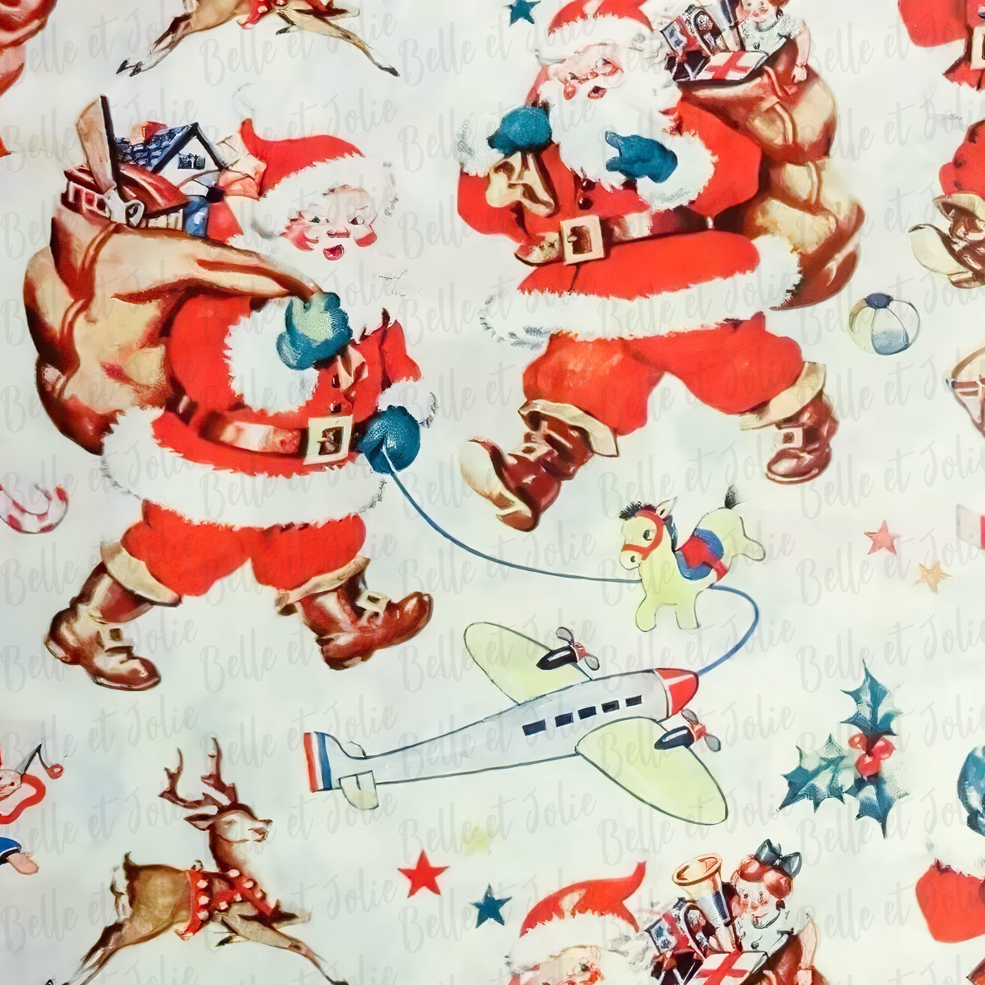 Santa Vintage Style Roll Wrapping Paper Gift Wrap 2.5 Feet x 2.66