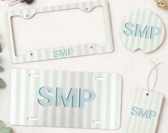 Striped License Plate Frame, Custom Monogram Car Decor, Personalized Car Accessories, Monogrammed Front License Plate, Gift for Her Birthday