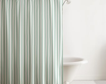Green Boho Striped Shower Curtain Minimal Beach House Bathroom Fabric Shower Curtain Set Ocean Breeze Modern Coastal Style Bath Decor