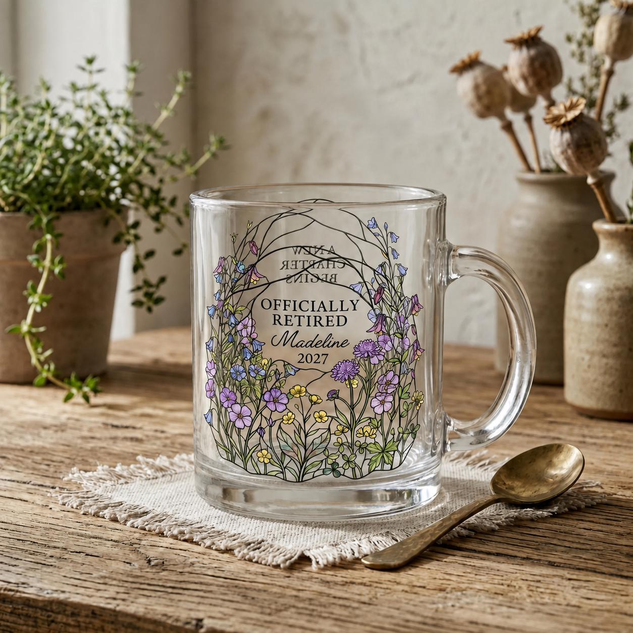 Faux Stained Glass Floral Retirement Mug Custom Retirement Gift For Boss Coworker Officially Retired Cup For Her Employee Appreciation Gift