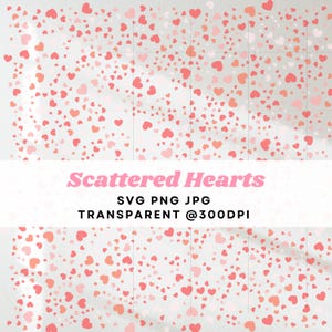 Verspreide harten achtergrond SVG transparante Valentijn clipart harten digitale download Valentijnsdag patroon roze harten overlay bruids