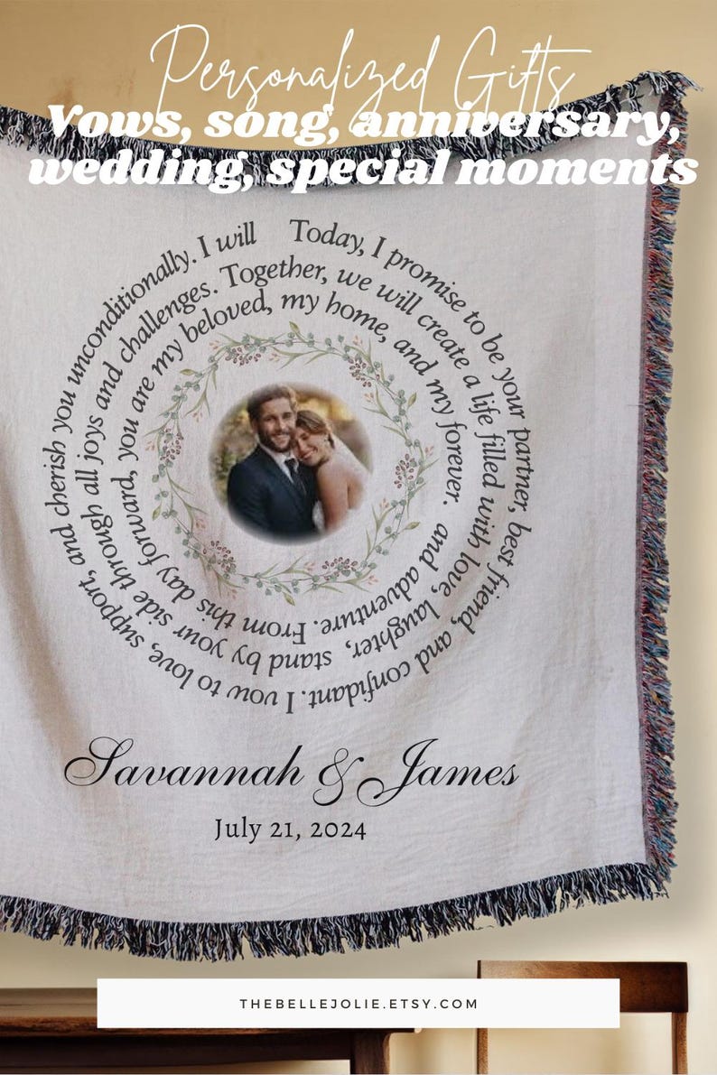 Personalized Photo Blanket Custom Anniversary Gift for Her Wedding Vow