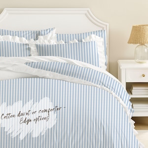 Cotton Blue Stripe Bedding Set Gift for Teen Girl Granddaughter Preppy Dorm Decor Vintage Striped Duvet Cover Comforter Cottagecore Room