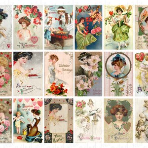 Victorian Lady Valentine Cards, Vintage Valentine, Vintage Ephemera, Printable Vintage Valentine Cards, Valentine Digital Collage Sheet image 3