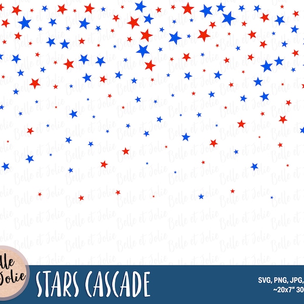 Confetti Stars Background SVG, Stars Clipart PNG, Cascading Stars Digital Download, Fourth of July Background, Patriotic Stars Graphic Wrap