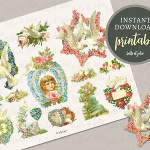 Witte duiven clipart PNG, junk Journal ephemera, Victoriaanse duiven, Floral Bird PNGs afdrukbare bruiloft digitale collage blad, bruiloft ephemera
