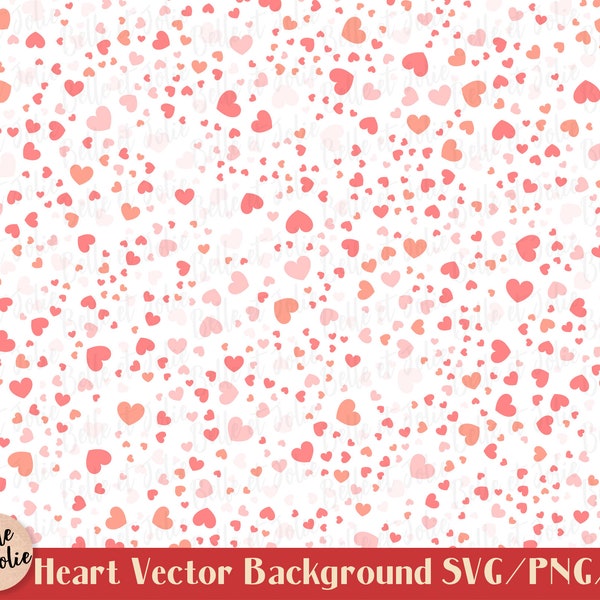 Fondo de corazones dispersos SVG, Clipart de San Valentín transparente PNG, Descarga digital de corazones, Fondo del día de San Valentín, Gráfico de San Valentín