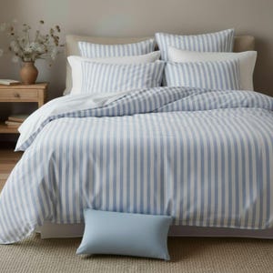 Cotton Blue Stripe Bedding Set Gift for Teen Girl Granddaughter Preppy Dorm Decor Vintage Striped Duvet Cover Comforter Cottagecore Room