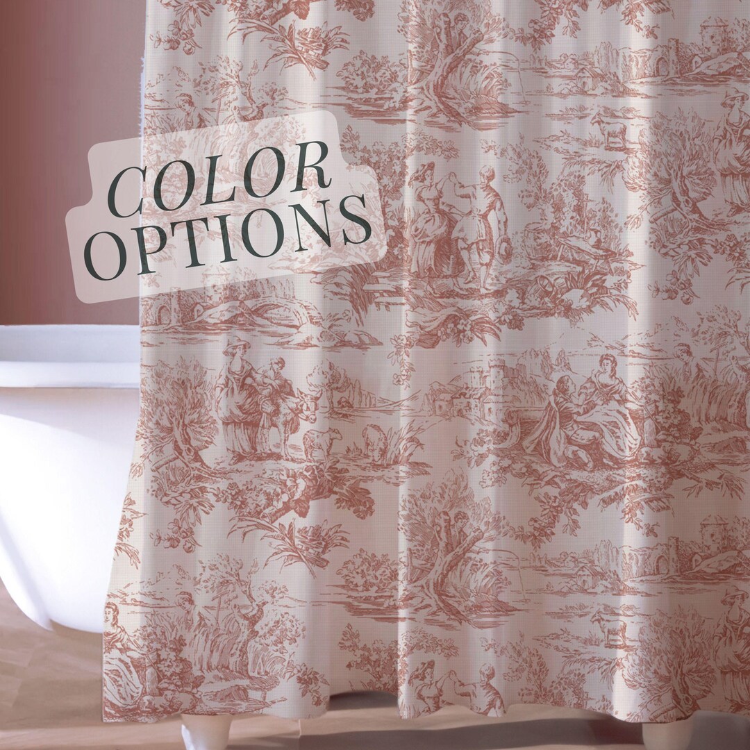 Toile Shower Curtain French Countryside Blue Fabric Sage Green Blush