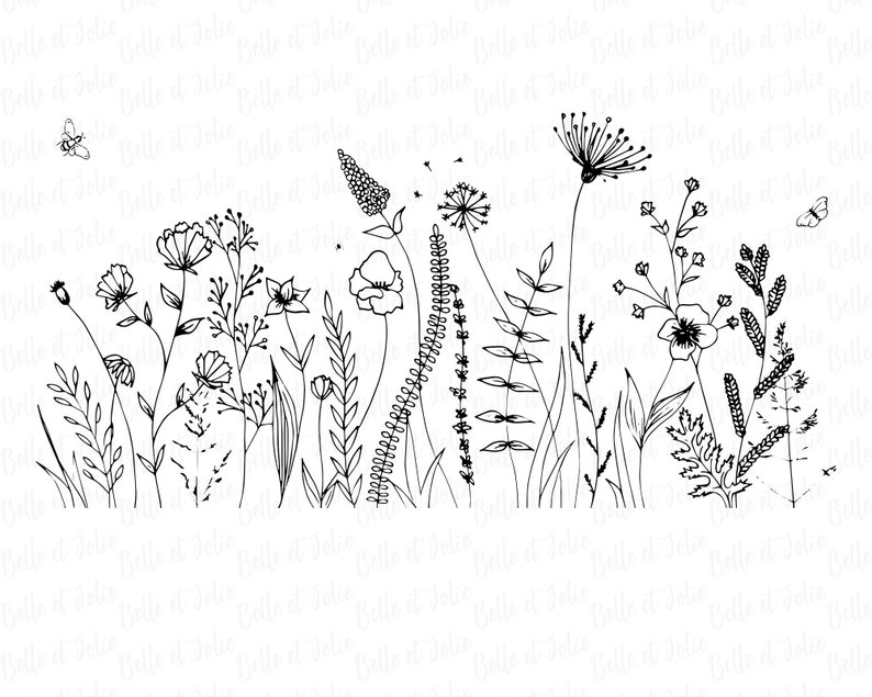Wildflowers Sketch SVG Floral Sketch Vector Wildflower - Etsy