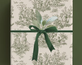 Vintage Green Toile Cottagecore Gift Wrapping Roll French Toile Gift Wrap Toile Grandmillennial Paper Roll Elegant Rustic Present for Friend