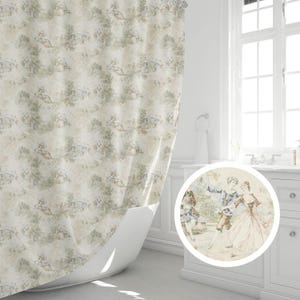 Toile Shower Curtain Vintage French Curtain Bathroom Decor Toile Curtain Wedding Gift Botanical Toile Bathroom Panel New Home Gift Toile
