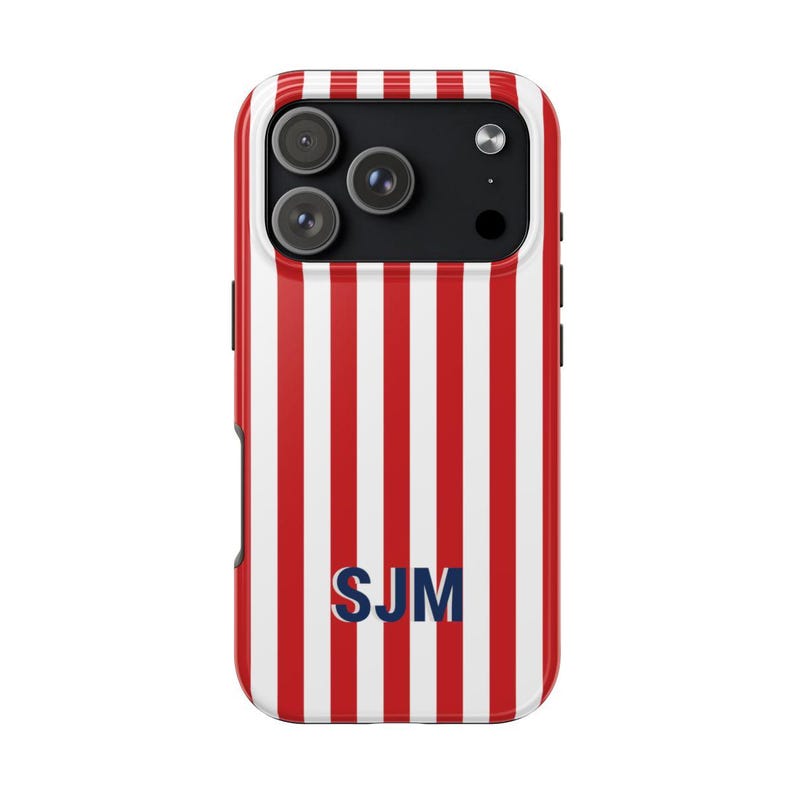Monogram Initials Case for iPhone 17 16 15 14 Pro Max Shadow Monogram Tough Phone Case Custom Teen Summer Retro Striped Cover with Initial image 6