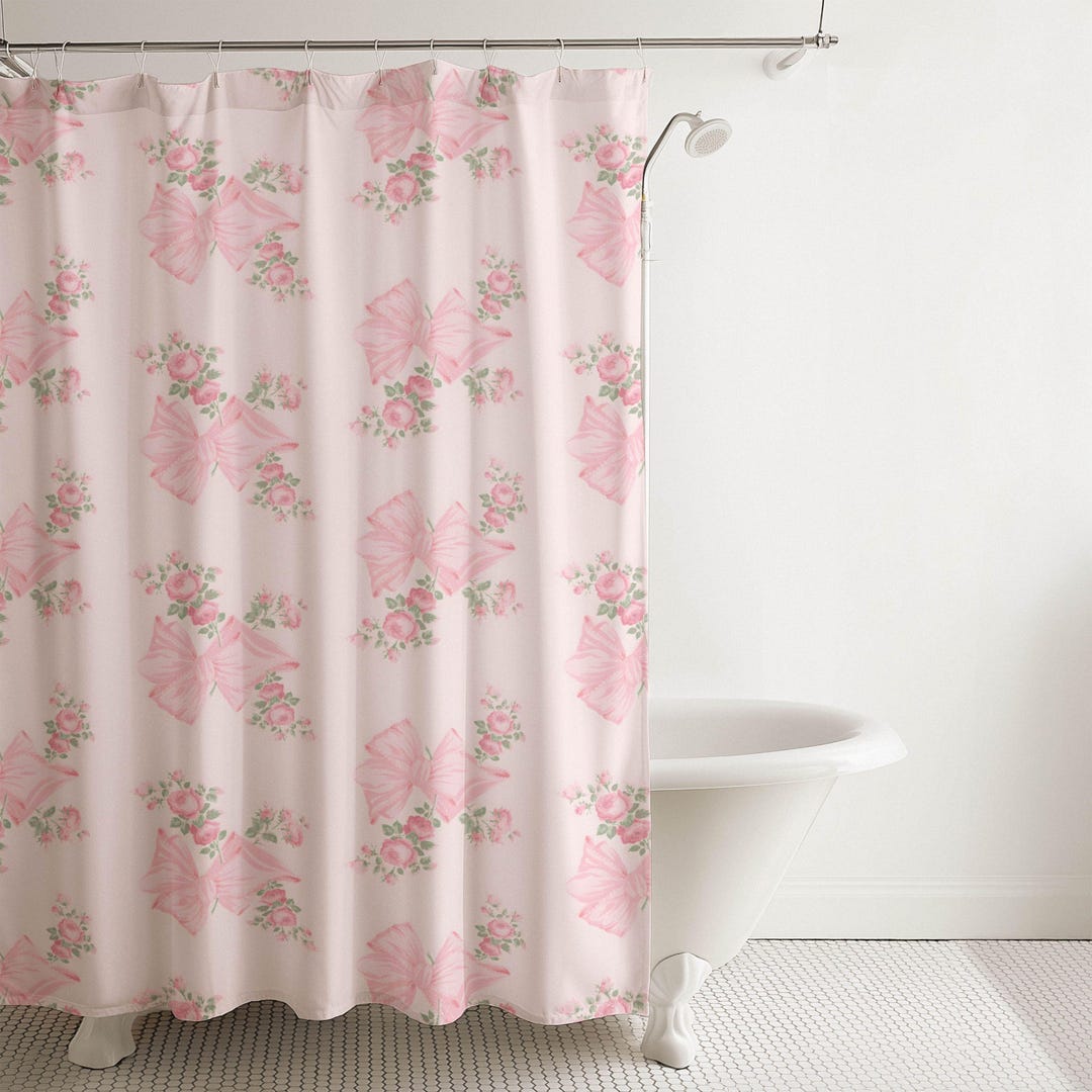 Marshmallow Pink Pattern Print Bathroom Shower Curtain