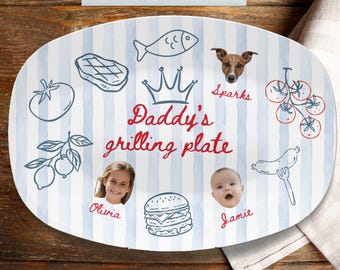 Personalized Dad Grilling Plate with Kids Faces Funny Fathers Day Gift for Grill Master Dad Custom BBQ Photo Platter from Kids for Daddy