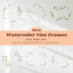 Floral Vine Frame SVG Floral Border Watercolor Vine Borders Wedding Clipart Floral Decor Hand Drawn Vines Frame Watercolor Wedding Decor