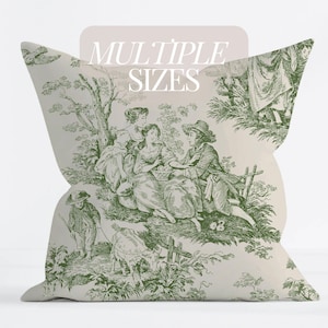 French Toile Decor Pillow Vintage Style Cushion Sage Green French Country Throw Pillow European Toile Decor Cottage Style Decorative Pillow