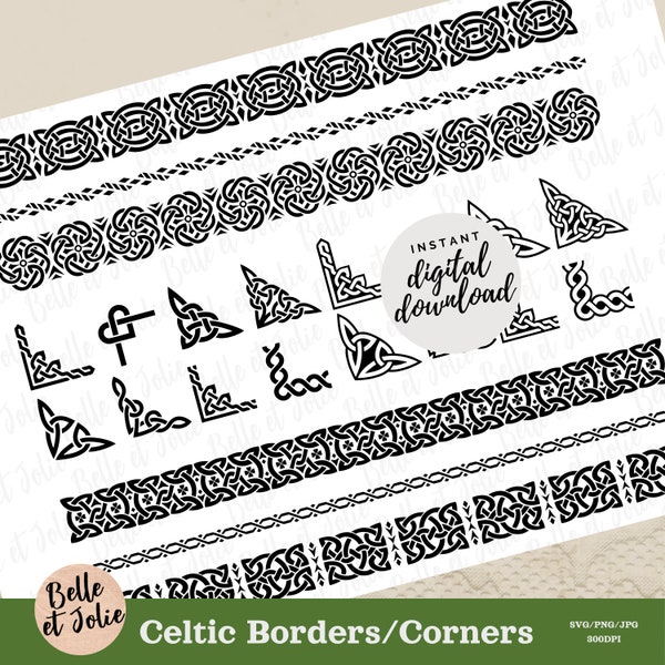 Celtic Corners and Celtic Bands pack - 22 separated SVG JPG PNG designs, Celtic Border svg, Celtic Divider, Celtic Bands svg, Celtic Symbols