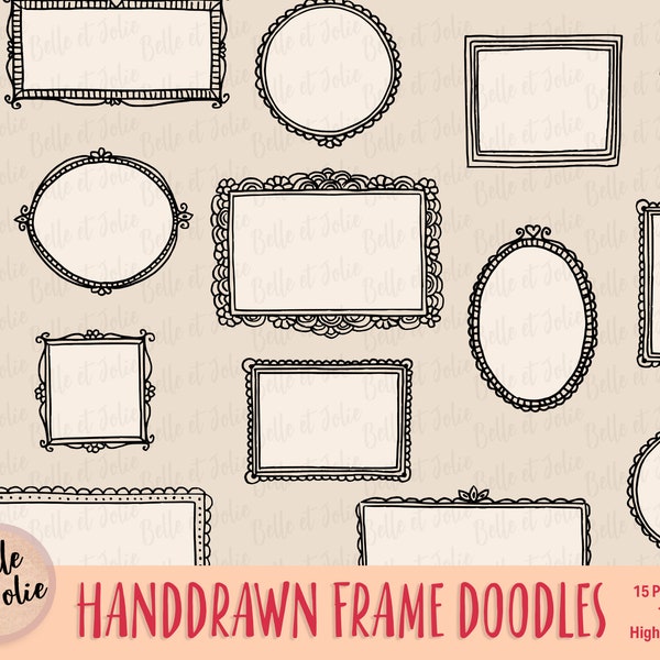 Doodle Frame SVG PNG, Whimsical Photo Frame, Picture Frame Clip Art, Hand Drawn Wedding Borders, Decorative Mirror Frame, Wedding Frame Art