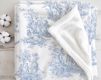 Blue Toile Baby Blanket French Toile de Jouy Fleece Blanket French Country Baby Blanket Baby Shower Gift Toile Nursery Decor Sherpa Throw