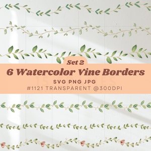 Divisor de enredadera floral SVG, borde floral de acuarela, clipart de boda, decoración botánica, borde de enredadera dibujado a mano, diseño de invitación delicado