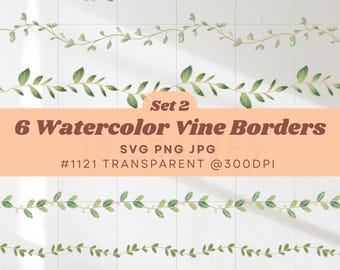 Floral Vine SVG Watercolor Vine Divider Floral Border Wedding Clipart Botanical Decor Hand Drawn Vine Border Delicate Invitation Design