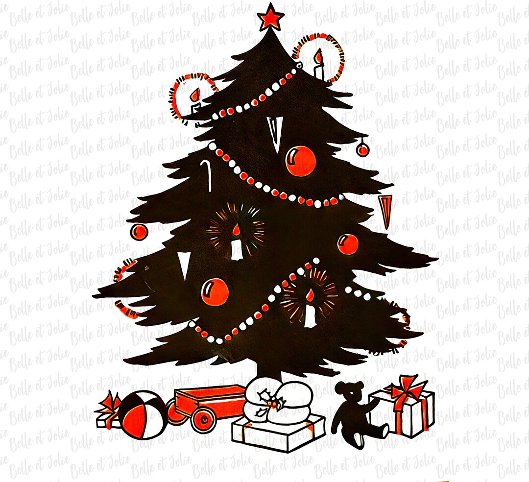 Vintage Christmas Tree Clipart PNG Retro Christmas Ephemera Etsy UK
