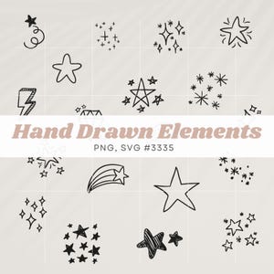 Skurril, glitzernde Sterne SVG, Clipart Bundle mit Doodles für Hochzeit oder POD Grafikdesign Motiv für digitale Planer, Squiggle Sketch Element