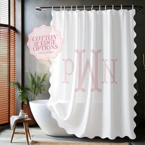 Custom Monogram Shower Curtain Personalized Initial Pink Bath Decor Scalloped Edge Grandmillennial Preppy Bathroom Gift for Daughter Teen