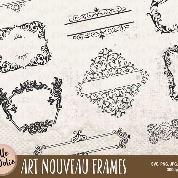 Decorative Borders For Word, Art Nouveau Ornaments SVG, Wedding Invitation Clipart, Art Nouveau Border, Antique Ornate Frame, Art Deco Frame