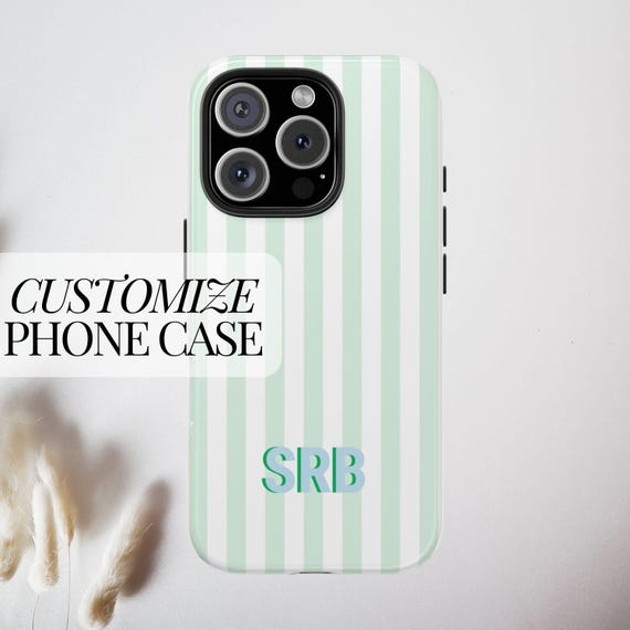 Monogram Initials Case for iPhone 17 16 15 14 Pro Max Shadow Monogram Tough Phone Case Custom Teen Summer Retro Striped Cover with Initial