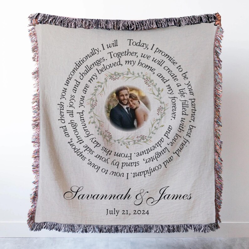 Personalized Photo Blanket Custom Anniversary Gift for Her Wedding Vow