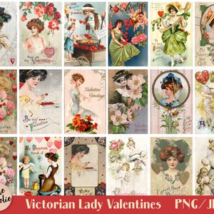 Victorian Lady Valentine Cards, Vintage Valentine, Vintage Ephemera, Printable Vintage Valentine Cards, Valentine Digital Collage Sheet image 2