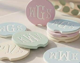 Custom Monogram Car Coaster Soapstone Personalized Initial Cup Holder Preppy Car Decor Girl Bridesmaid Birthday New Driver Thank You Gift