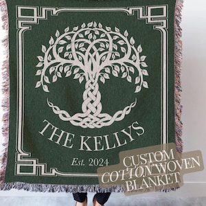 Cotton Anniversary Gift Personalized Blanket Celtic Tree Tapestry Throw Second Anniversary Gift for Wife Gift for Couple Irish Wedding Gift