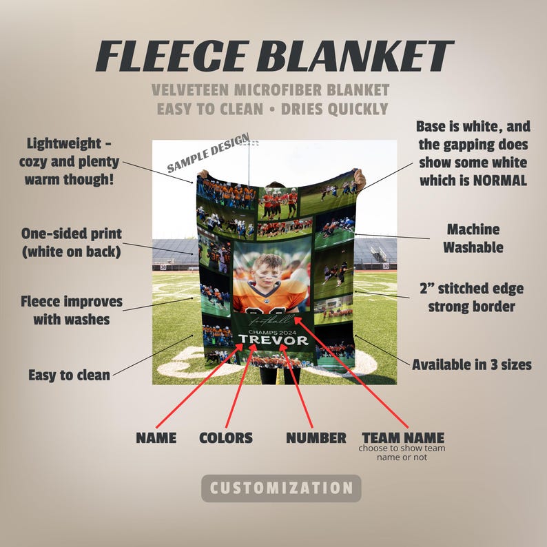 Personalized Football Blanket Custom Senior Night Gift High School