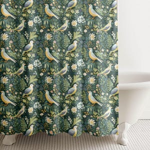 Bold Floral Bird Toile Shower Curtain Vintage Chinoiserie Bathroom Botanical Decor Colorful French Country Bath Aesthetic Shabby Chic Decor