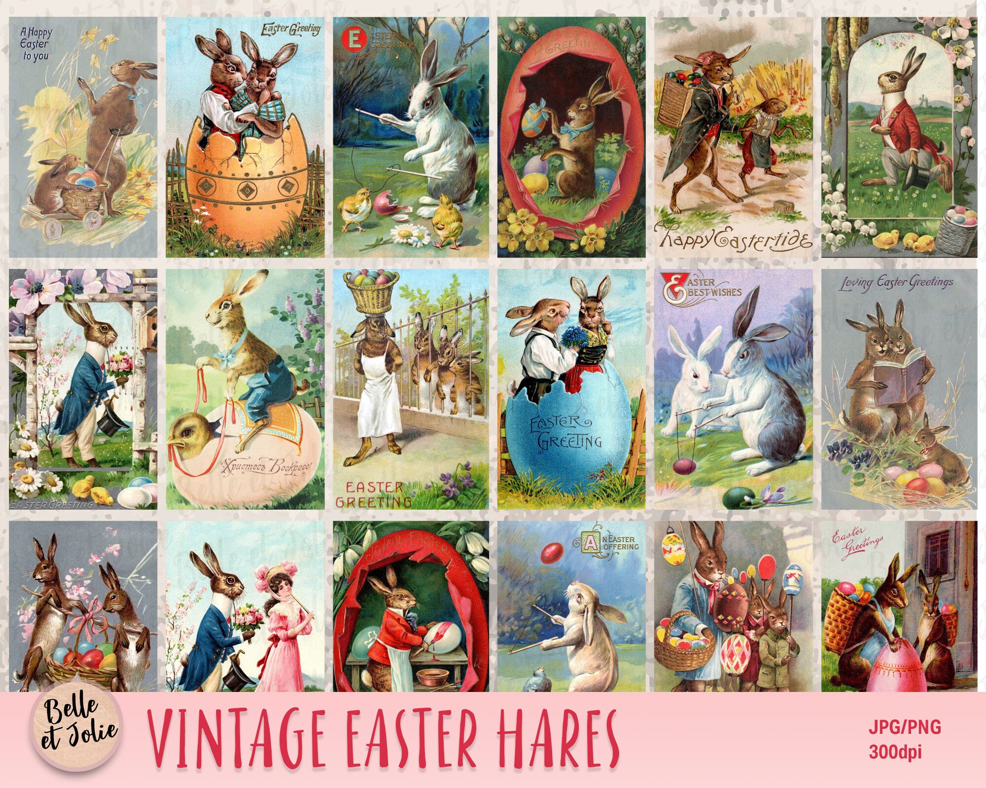 Cromos troquelados franceses antiguos con conejos humanizados, cromo  troquelado de la época victoriana, cromos de conejos de Pascua, cromos  coleccionables -  España