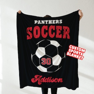 Personalized Soccer Blanket Name Custom Soccer Fleece Blanket Sports Team Gift Cosy Blanket Grandparent Gift Throw Decor Kids Soccer Lover