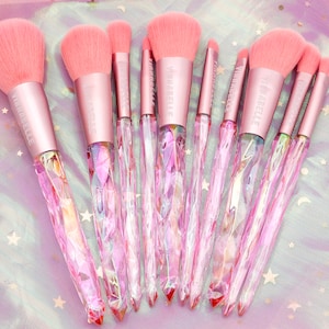 Crystal wand 10 pieces brush set, magical girl makeup brushes, pink brush set, fairy brush set, diamond make brushes