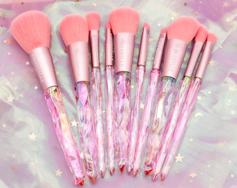 Crystal wand 10 pieces brush set, magical girl makeup brushes, pink brush set, fairy brush set, diamond make brushes